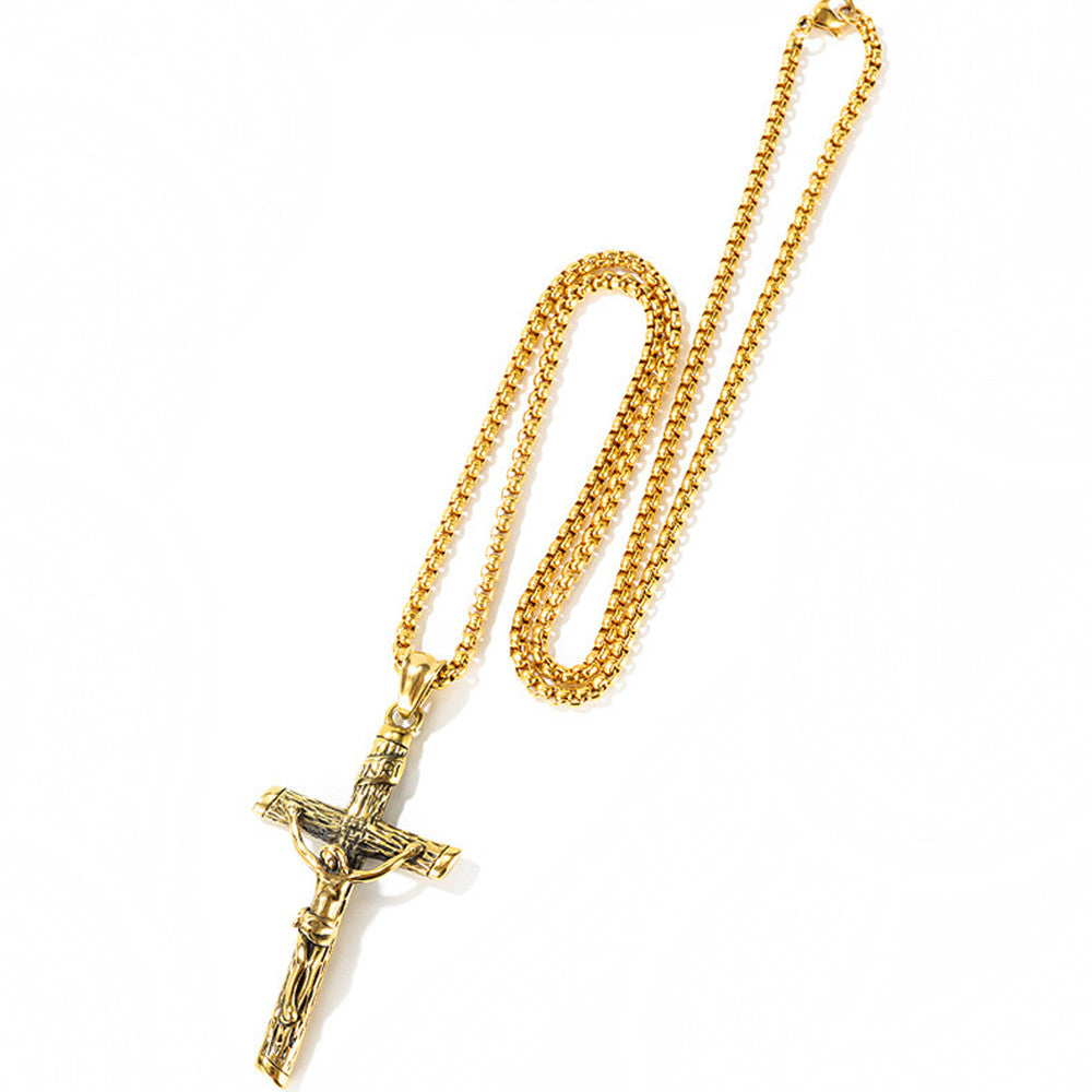 Crucifix Cross Pendant with 24 Inches Chain Stainless Steel