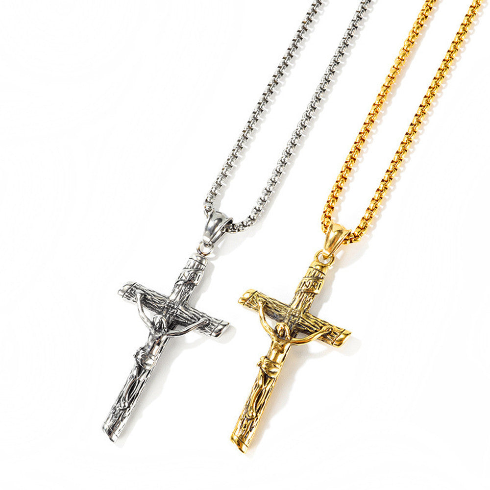 Crucifix Cross Pendant with 24 Inches Chain Stainless Steel