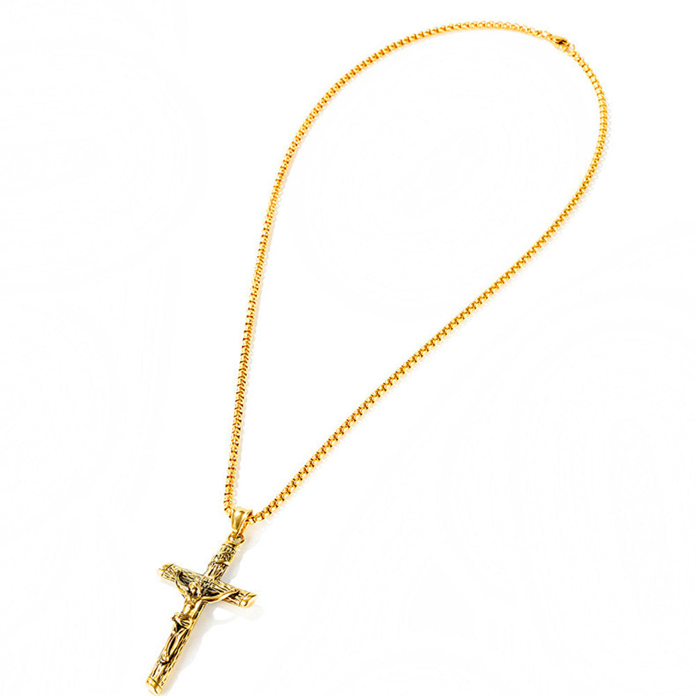 Crucifix Cross Pendant with 24 Inches Chain Stainless Steel