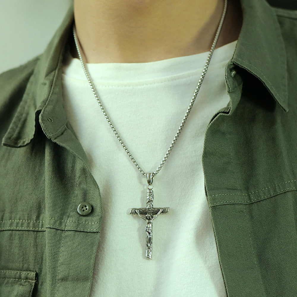 Crucifix Cross Pendant with 24 Inches Chain Stainless Steel