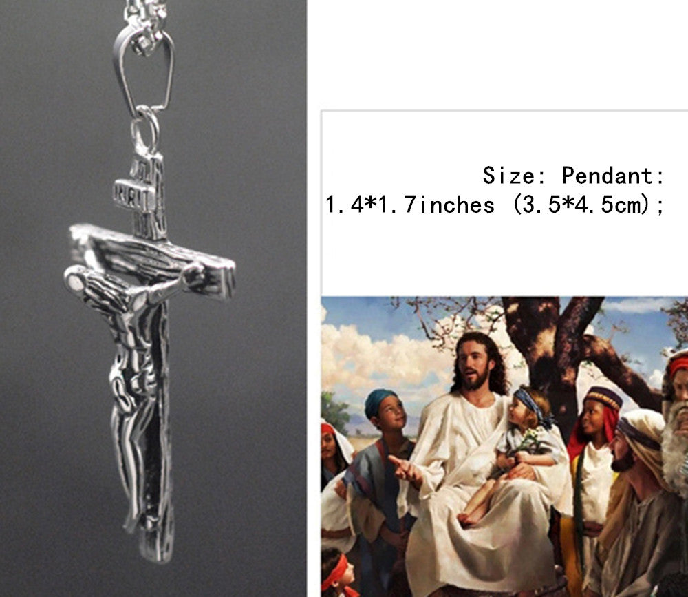 Catholic Jesus Christ on INRI Cross Crucifix Pendant Necklace for Women Men(with Gift Box)