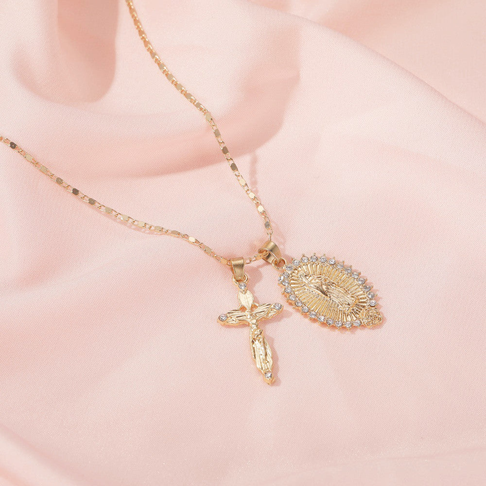 Virgin Mary Cross Pendant Necklace