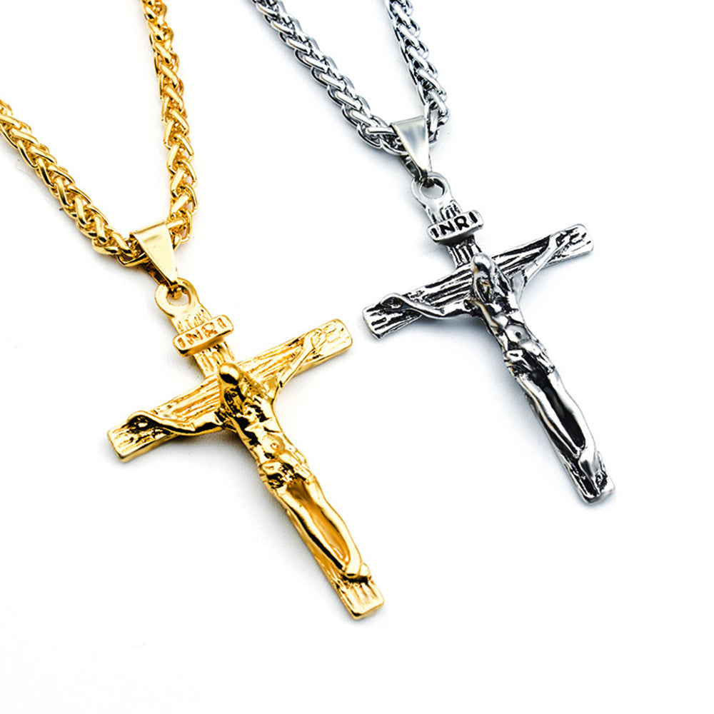 Catholic Jesus Christ on INRI Cross Crucifix Pendant Necklace for Women Men(with Gift Box)