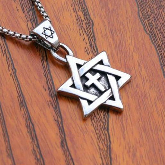 Star of David Necklace for Men Women Stainless Hexagram Pendant with 22 Inches