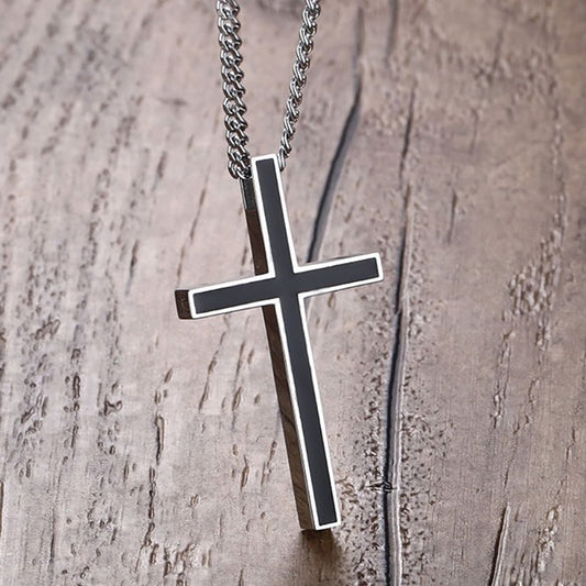 Cross Necklace for Men, Silver Black Gold Stainless Steel Plain Cross Pendant Necklace for Men Box Chain 16-30 Inch