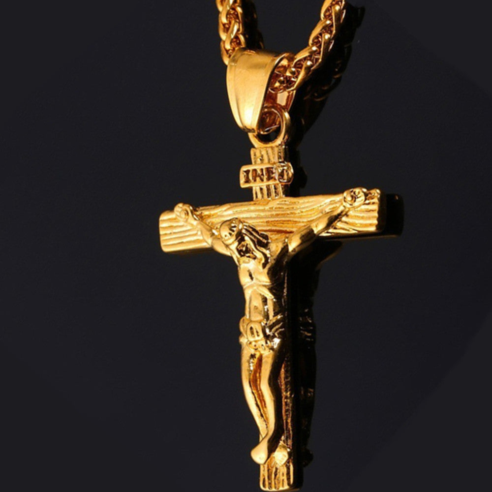 Catholic Jesus Christ on INRI Cross Crucifix Pendant Necklace for Women Men(with Gift Box)