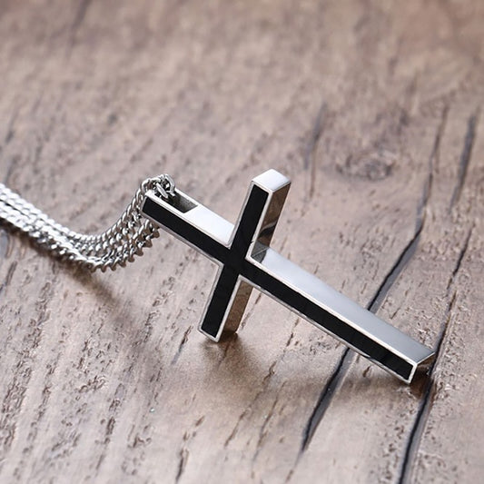 Cross Necklace for Men, Silver Black Gold Stainless Steel Plain Cross Pendant Necklace for Men Box Chain 16-30 Inch