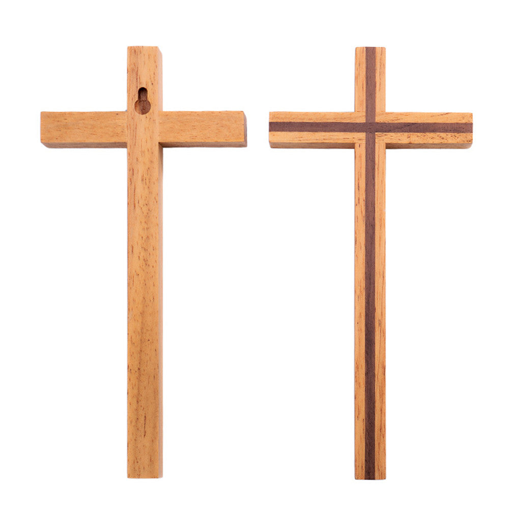 Hand Made Free Standing / Wall Hanging Olive Wood Plain Cross (9 to 10 inches High)