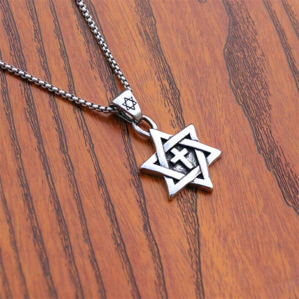 Star of David Necklace for Men Women Stainless Hexagram Pendant with 22 Inches