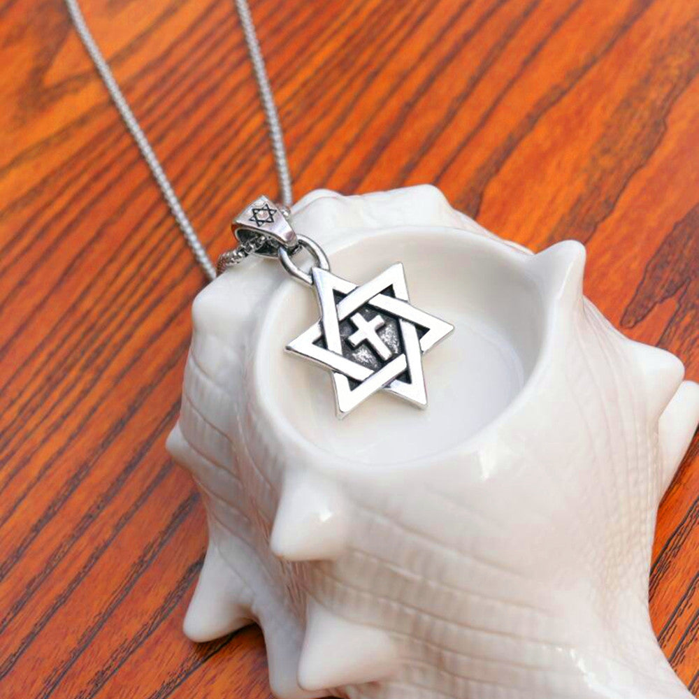 Star of David Necklace for Men Women Stainless Hexagram Pendant with 22 Inches