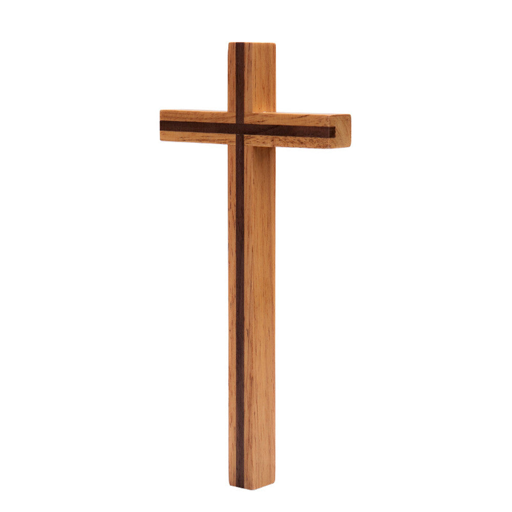 Hand Made Free Standing / Wall Hanging Olive Wood Plain Cross (9 to 10 inches High)