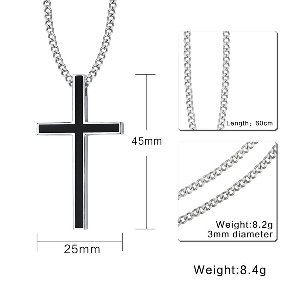 Cross Necklace for Men, Silver Black Gold Stainless Steel Plain Cross Pendant Necklace for Men Box Chain 16-30 Inch