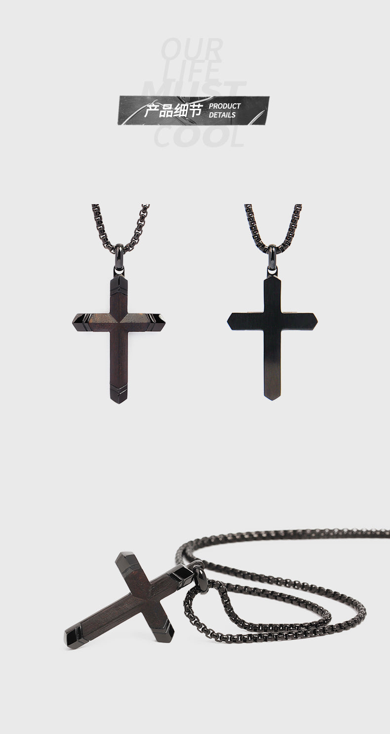 Black Stainless Steel Cross Pendant,    Necklace 24"