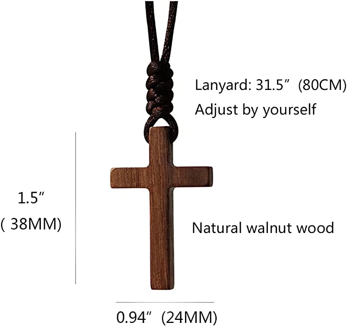 Natural Walnut Wood Cross Pendant Necklace for Men Women Boy Girl Children Kids Teens Gift Necklace Wooden Car Rearview Mirror Pendant