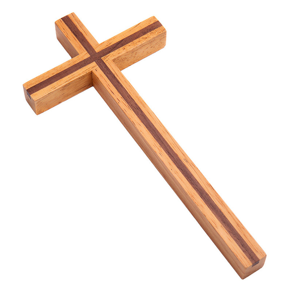 Hand Made Free Standing / Wall Hanging Olive Wood Plain Cross (9 to 10 inches High)