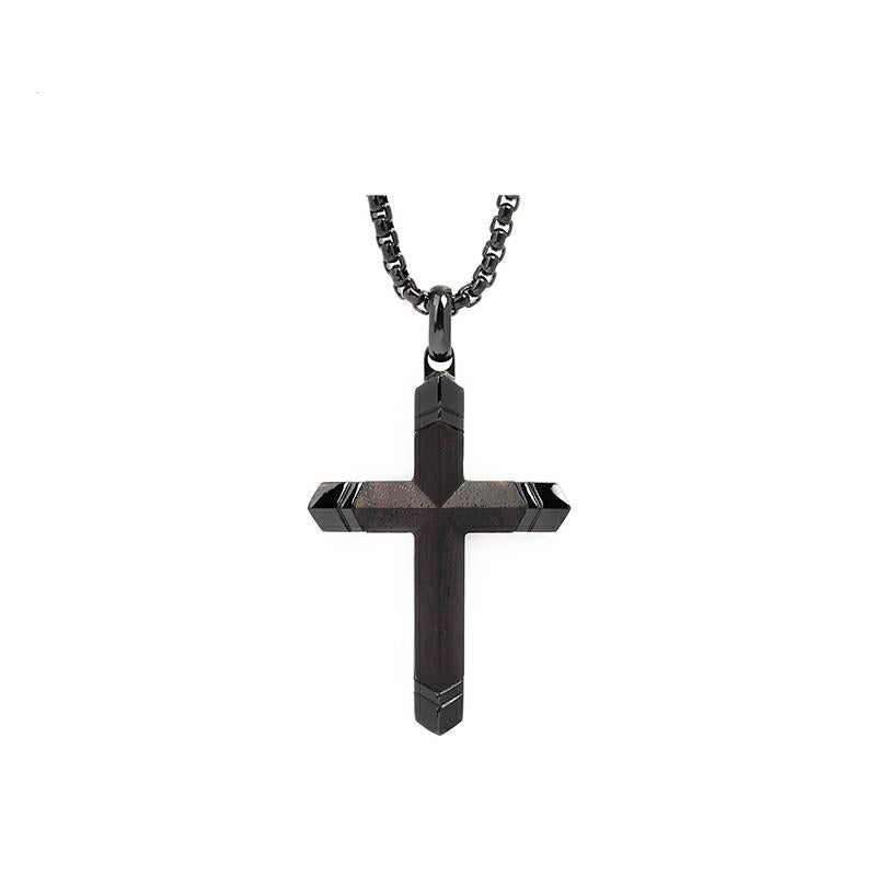 Black Stainless Steel Cross Pendant,    Necklace 24"