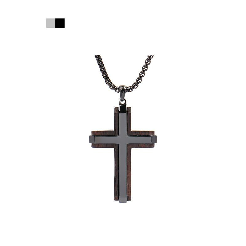 Black Stainless Steel Cross Pendant,    Necklace 24"