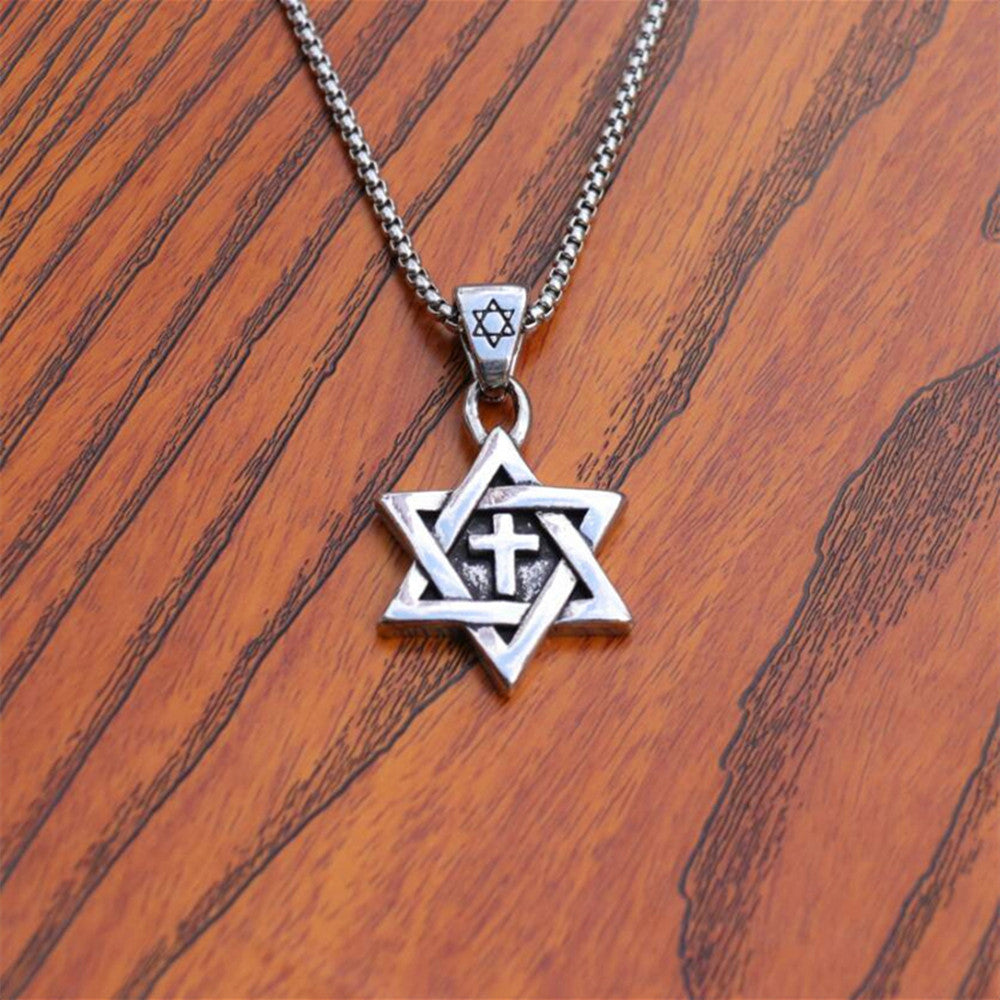 Star of David Necklace for Men Women Stainless Hexagram Pendant with 22 Inches