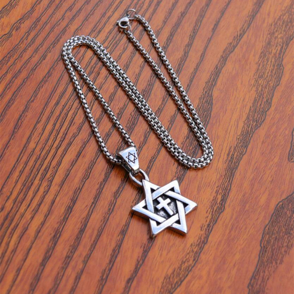 Star of David Necklace for Men Women Stainless Hexagram Pendant with 22 Inches