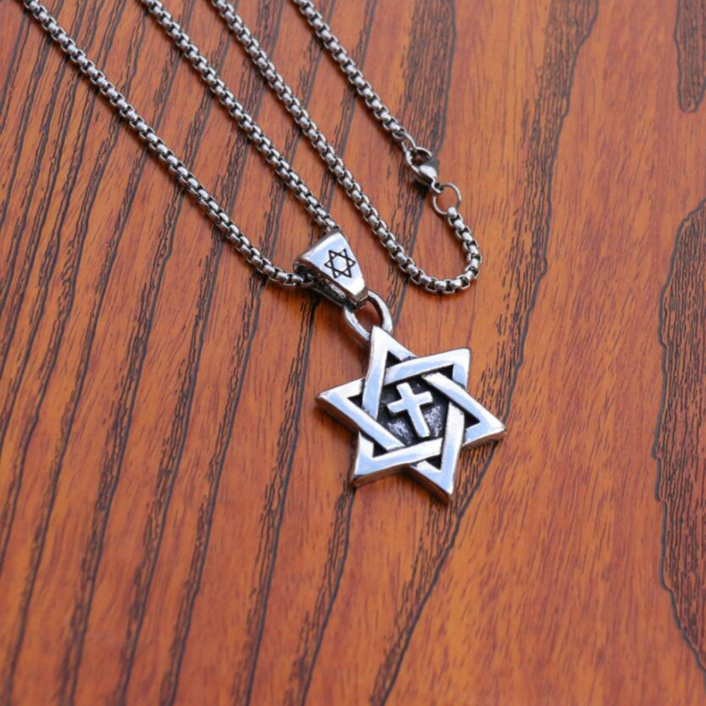 Star of David Necklace for Men Women Stainless Hexagram Pendant with 22 Inches