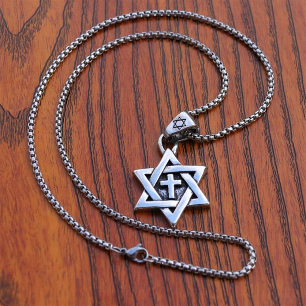 Star of David Necklace for Men Women Stainless Hexagram Pendant with 22 Inches