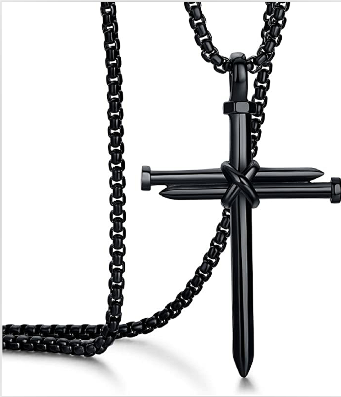 Men's Stainless Steel Nail Cross Pendant Necklace with 24 Inch Chain Polished Black Gold Silver