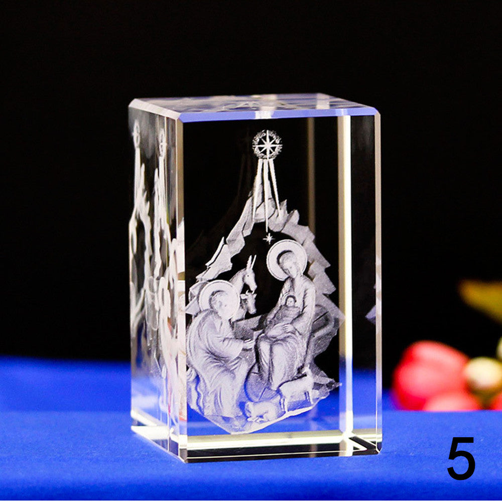 3D Crystal  Jesus Statues Laser Engraved Blessed Mother and Child Jesus Figurine Religous Gifts