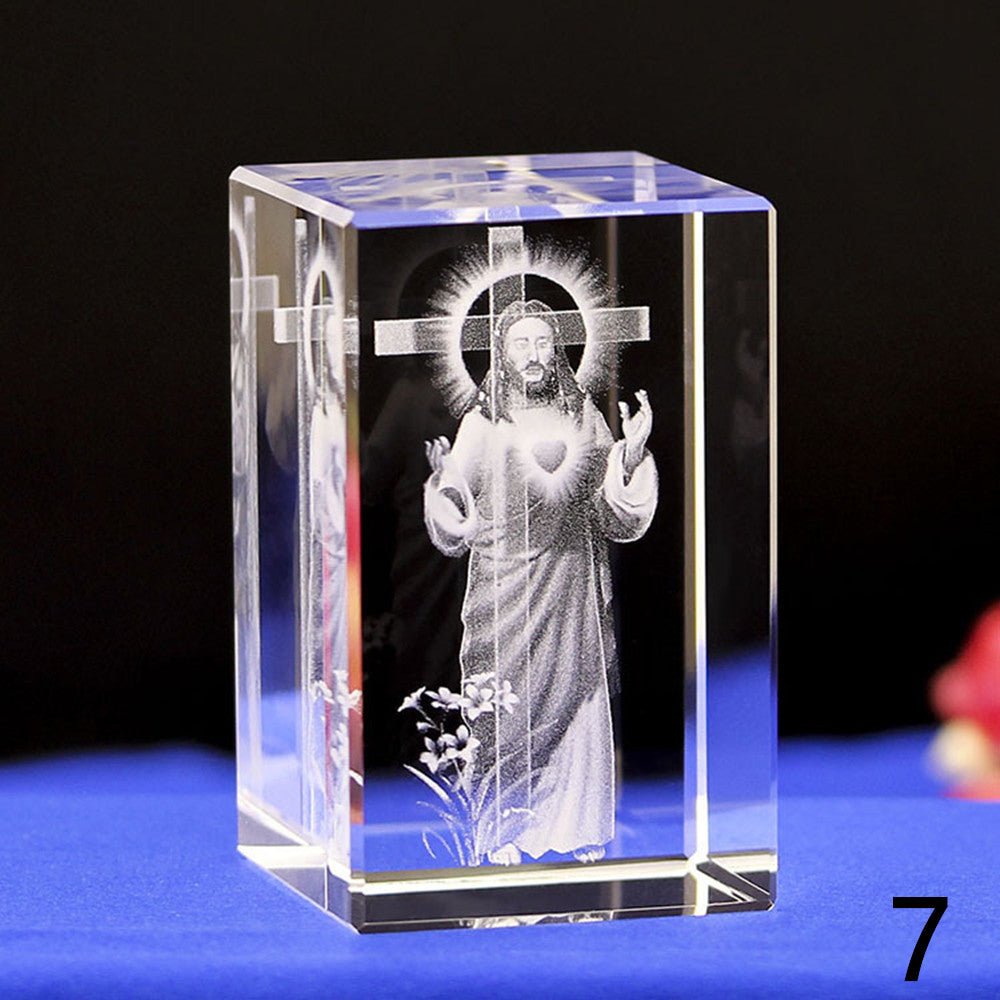 3D Crystal  Jesus Statues Laser Engraved Blessed Mother and Child Jesus Figurine Religous Gifts