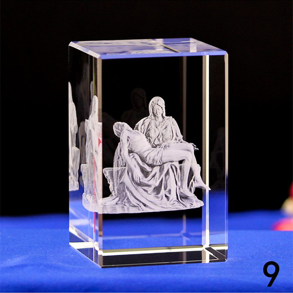 3D Crystal  Jesus Statues Laser Engraved Blessed Mother and Child Jesus Figurine Religous Gifts